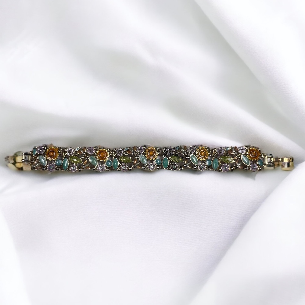 Vintage Liz Claiborne Pink Floral Garden Enamel Bracelet